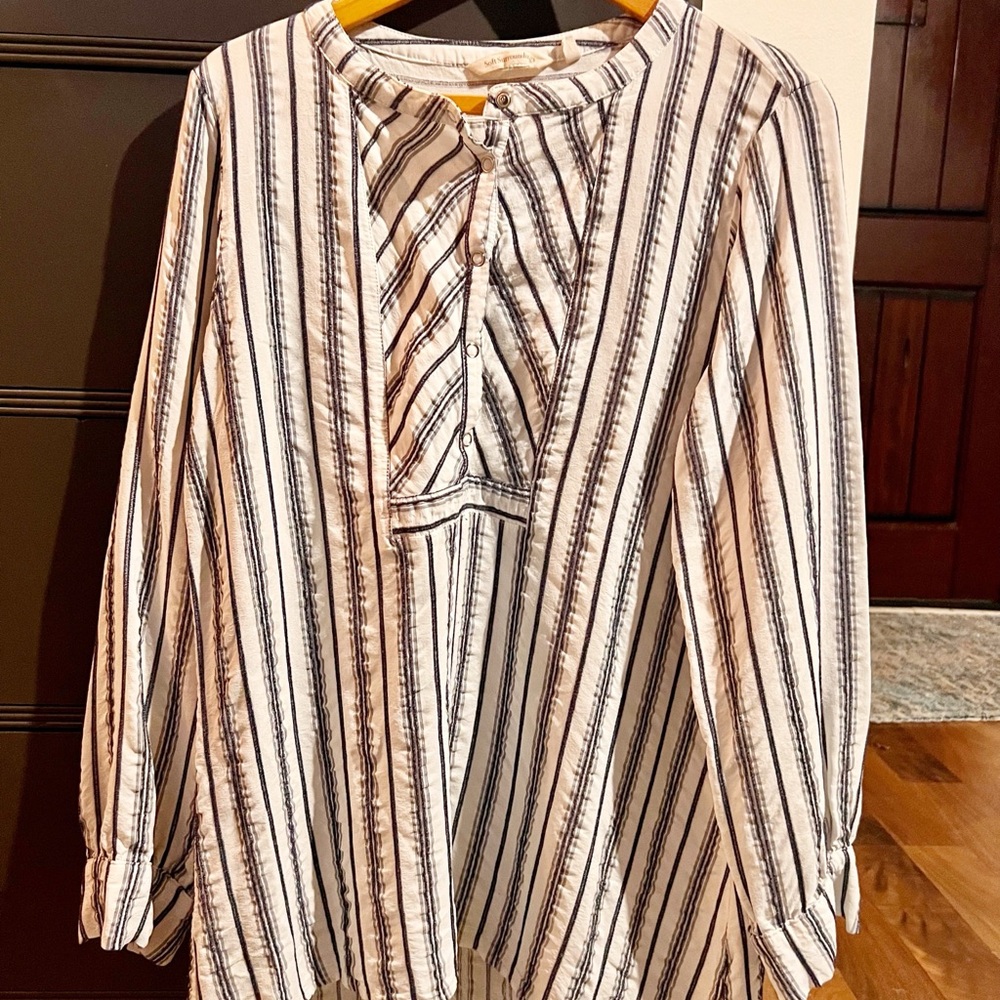 Soft Surroundings Navy and White Striped Blouse